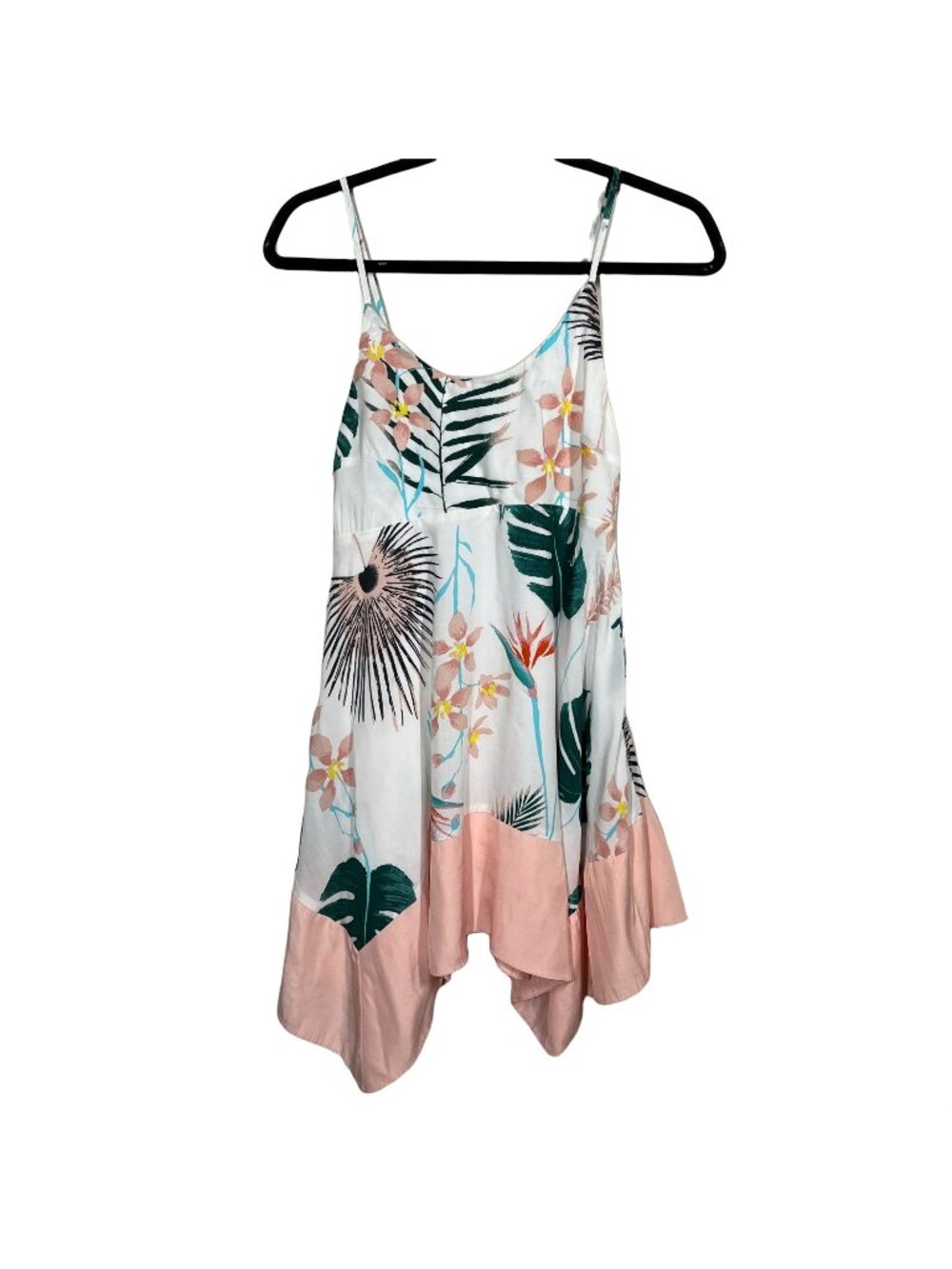 Hommage Womens Small Tropical Floral Handkerchief Hem Sundress Sleeveless